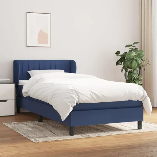 Boxspring - Krevet s oprugama i madracem plavi 90 x 200 cm od tkanine - Plava 90 x 200 cm Okomite pruge Plava Cijena