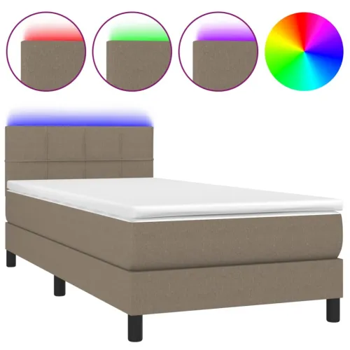 Krevet box spring s madracem LED smeđesivi 90x200 cm tkanina - Sivo-smeđa 90 x 200 cm Blok s kvadratima Cijena