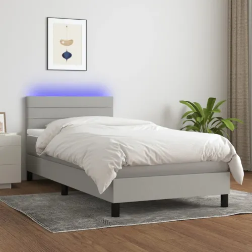 Krevet box spring s madracem LED svjetlosivi 90x190 cm tkanina - Svjetlosiva 90 x 190 cm vodoravne pruge Cijena