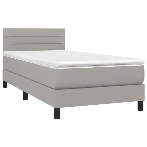 Krevet box spring s madracem LED svjetlosivi 90x190 cm tkanina - Svjetlosiva 90 x 190 cm vodoravne pruge Cijena