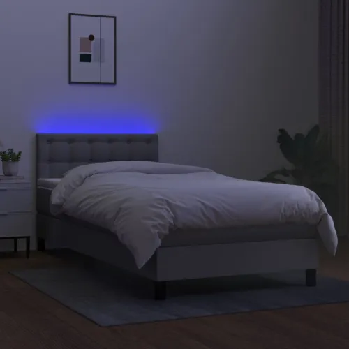 Krevet box spring s madracem LED svjetlosivi 90x190 cm tkanina - Svjetlosiva 90 x 190 cm gumbi Cijena