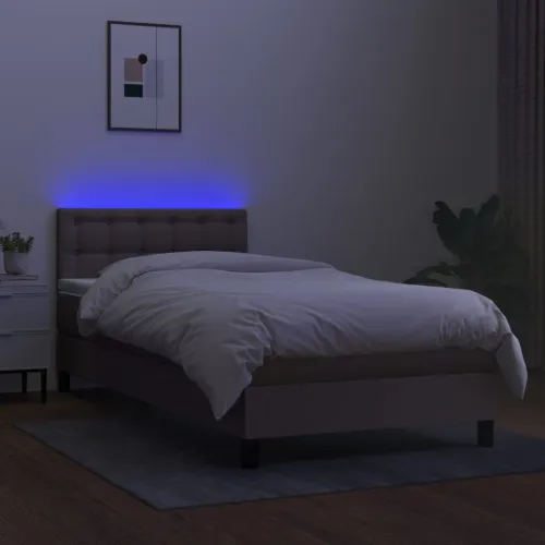 Krevet box spring s madracem LED smeđesivi 90x200 cm tkanina - Sivo-smeđa 90 x 200 cm gumbi Cijena