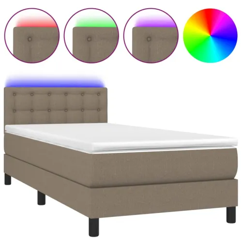 Krevet box spring s madracem LED smeđesivi 90x200 cm tkanina - Sivo-smeđa 90 x 200 cm gumbi Cijena