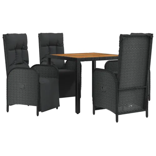 Vrtna garnitura - 5-dijelni vrtni blagovaonski set s jastucima od poliratana crni - Dužina stola 90 cm 4 x fotelja + stol Cijena