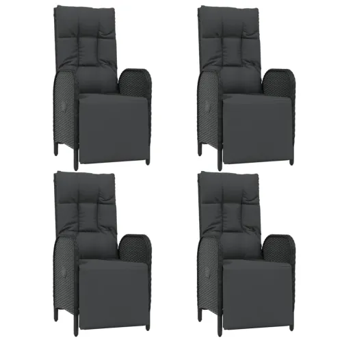 Vrtna garnitura - 5-dijelni vrtni blagovaonski set s jastucima od poliratana crni - Dužina stola 90 cm 4 x fotelja + stol Cijena