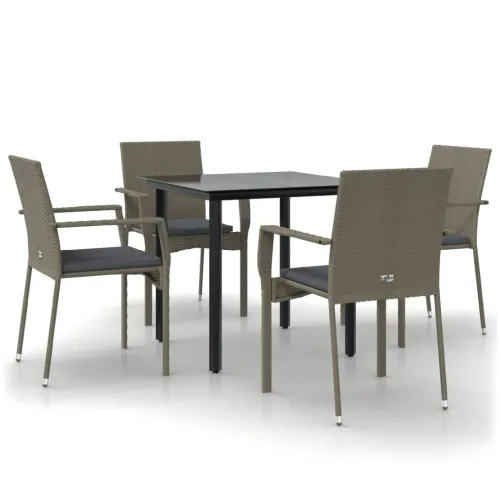 Vrtna garnitura - 5-dijelni vrtni blagovaonski set crno-sivi od poliratana - Siva Dužina stola 80 cm 4 Cijena
