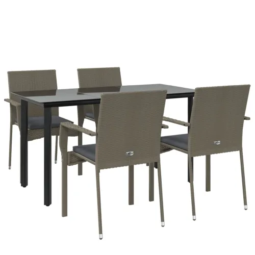 Vrtna garnitura - 5-dijelni vrtni blagovaonski set crno-sivi od poliratana - Siva Dužina stola 140 cm 4 Cijena