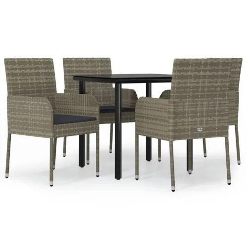 Vrtna garnitura - 5-dijelni vrtni blagovaonski set crno-sivi od poliratana - Siva Dužina stola 80 cm 4 Cijena