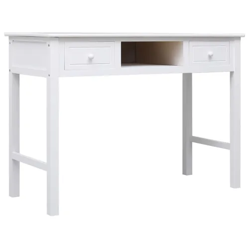 Radni stol bijeli 108 x 45 x 76 cm od masivnog drva paulovnije - Bijela Bijela Cijena