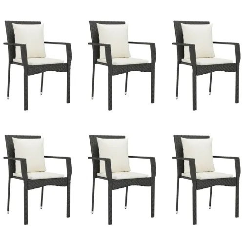 Vrtna garnitura - 7-dijelni vrtni blagovaonski set s jastucima crni od poliratana - Crna Dužina stola 200 cm 6 Cijena