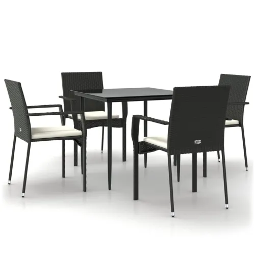 Vrtna garnitura - 5-dijelni vrtni blagovaonski set s jastucima od poliratana crni - Crna Dužina stola 80 cm 4 Cijena