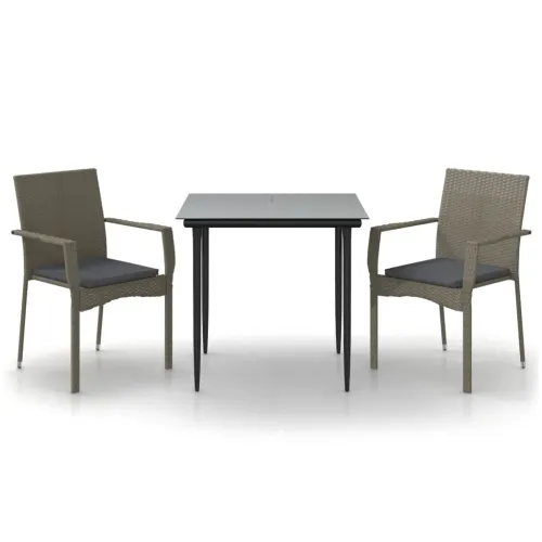 Vrtna garnitura - 3-dijelni vrtni blagovaonski set crno-sivi od poliratana - Siva Dužina stola 80 cm 2 Cijena