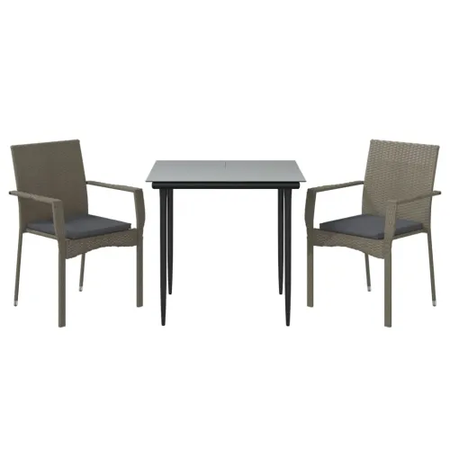 Vrtna garnitura - 3-dijelni vrtni blagovaonski set crno-sivi od poliratana - Siva Dužina stola 80 cm 2 Cijena