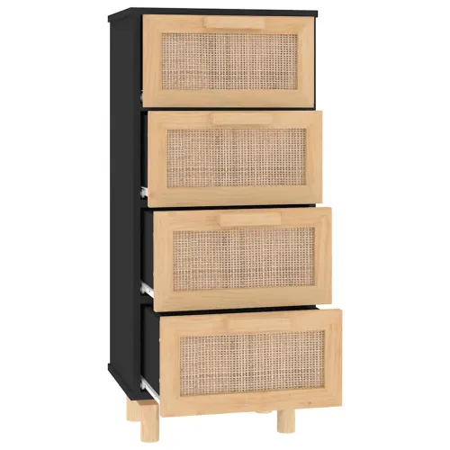 Komoda crna 40x30x90 cm masivna borovina i prirodni ratan - Crna 1 Cijena