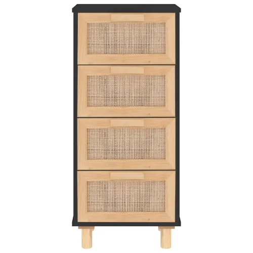 Komoda crna 40x30x90 cm masivna borovina i prirodni ratan - Crna 1 Cijena