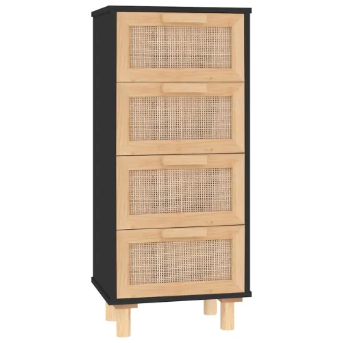 Komoda crna 40x30x90 cm masivna borovina i prirodni ratan - Crna 1 Cijena