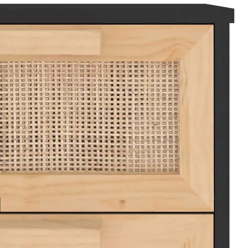 Komoda crna 40x30x90 cm masivna borovina i prirodni ratan - Crna 1 Cijena