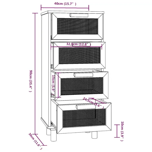 Komoda crna 40x30x90 cm masivna borovina i prirodni ratan - Crna 1 Cijena
