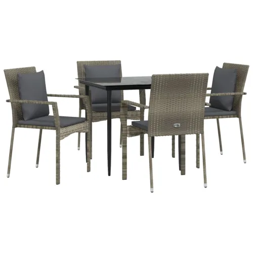 Vrtna garnitura - 5-dijelni vrtni blagovaonski set crno-sivi od poliratana - Siva Dužina stola 80 cm 4 Cijena