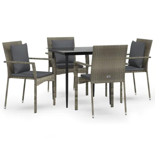 Vrtna garnitura - 5-dijelni vrtni blagovaonski set crno-sivi od poliratana - Siva Dužina stola 80 cm 4 Cijena