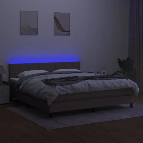 Krevet box spring s madracem LED smeđesivi 160x200 cm tkanina - Sivo-smeđa 160 x 200 cm Blok s kvadratima Cijena