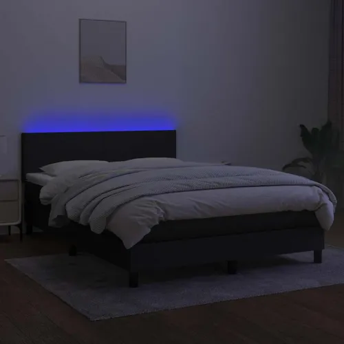 Krevet box spring s madracem LED crni 140x200 cm od tkanine - Crna 140 x 200 cm Gladak dizajn Cijena