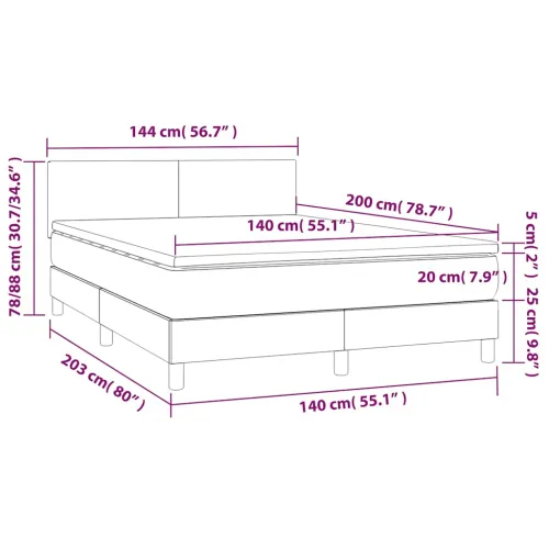 Krevet box spring s madracem LED crni 140x200 cm od tkanine - Crna 140 x 200 cm Gladak dizajn Cijena