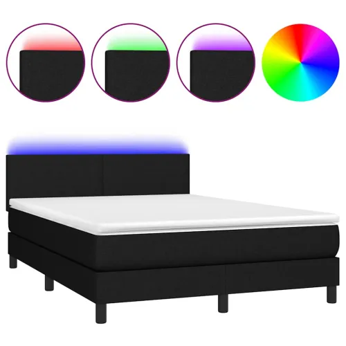 Krevet box spring s madracem LED crni 140x200 cm od tkanine - Crna 140 x 200 cm Gladak dizajn Cijena
