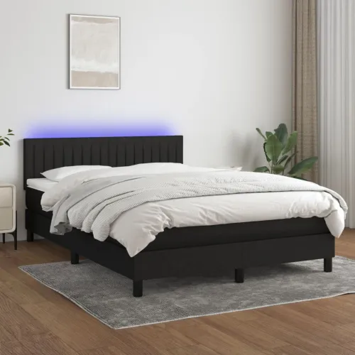 Krevet box spring s madracem LED crni 140x200 cm od tkanine - Crna 140 x 200 cm Okomite pruge Cijena