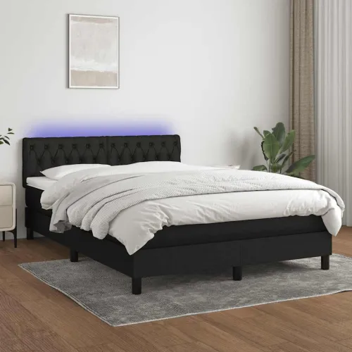 Krevet box spring s madracem LED crni 140x200 cm od tkanine - Crna 140 x 200 cm Dizajn s gumbima Cijena