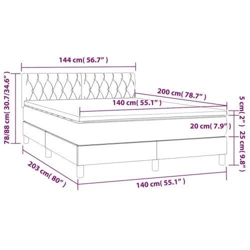 Krevet box spring s madracem LED crni 140x200 cm od tkanine - Crna 140 x 200 cm Dizajn s gumbima Cijena