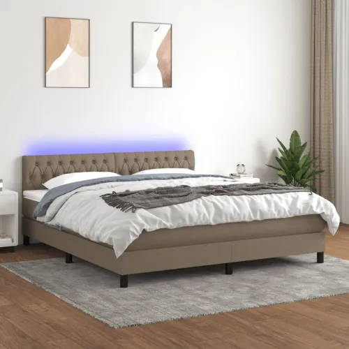 Krevet box spring s madracem LED smeđesivi 160x200 cm tkanina - Sivo-smeđa 160 x 200 cm Dizajn s gumbima Cijena
