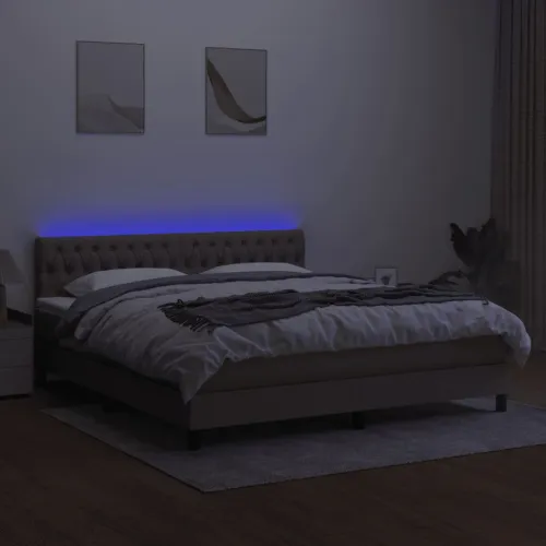 Krevet box spring s madracem LED smeđesivi 160x200 cm tkanina - Sivo-smeđa 160 x 200 cm Dizajn s gumbima Cijena