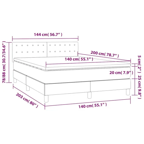 Krevet box spring s madracem LED crni 140x200 cm od tkanine - Crna 140 x 200 cm gumbi Cijena