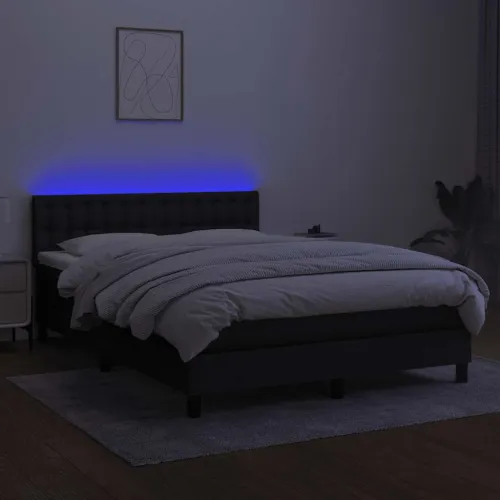 Krevet box spring s madracem LED crni 140x200 cm od tkanine - Crna 140 x 200 cm gumbi Cijena