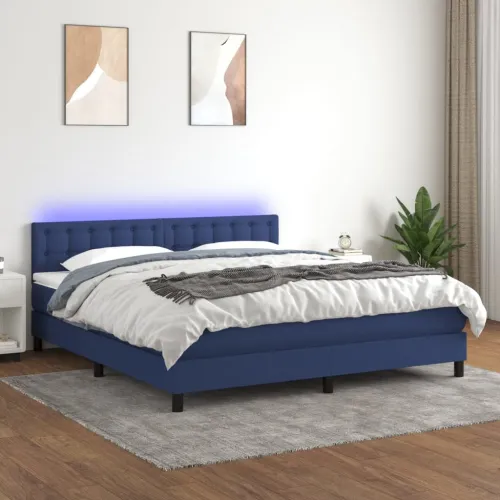 Krevet box spring s madracem LED plavi 160x200 cm od tkanine - Plava 160 x 200 cm gumbi Cijena