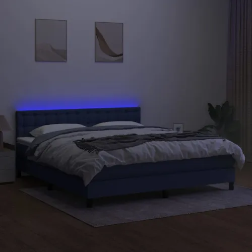 Krevet box spring s madracem LED plavi 160x200 cm od tkanine - Plava 160 x 200 cm gumbi Cijena
