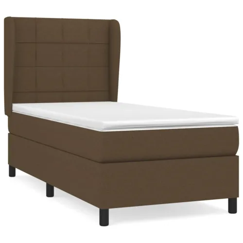 Boxspring - Krevet s oprugama i madracem tamnosmeđi 90 x 190 cm od tkanine - Tamno smeđa 90 x 190 cm Blok s kvadratima Tamno sme Cijena
