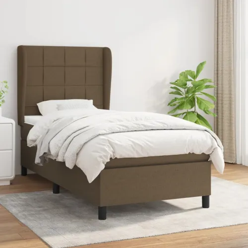 Boxspring - Krevet s oprugama i madracem tamnosmeđi 90 x 190 cm od tkanine - Tamno smeđa 90 x 190 cm Blok s kvadratima Tamno sme Cijena