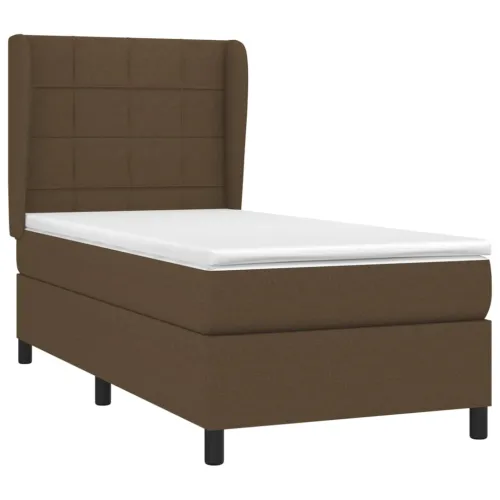 Boxspring - Krevet s oprugama i madracem tamnosmeđi 90 x 190 cm od tkanine - Tamno smeđa 90 x 190 cm Blok s kvadratima Tamno sme Cijena