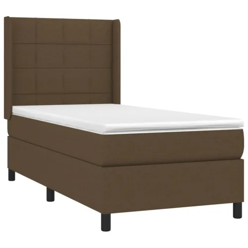 Boxspring - Krevet s oprugama i madracem tamnosmeđi 90 x 190 cm od tkanine - Tamno smeđa 90 x 190 cm Blok s kvadratima Tamno sme Cijena