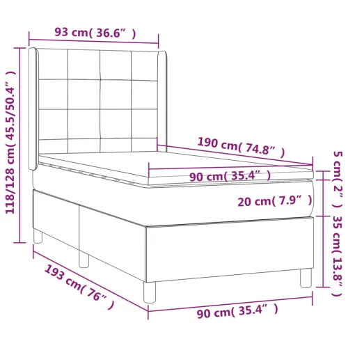 Krevet box spring s madracem LED tamnosmeđi 90x190 cm tkanina - Tamno smeđa 90 x 190 cm Blok s kvadratima Tamno smeđa Cijena