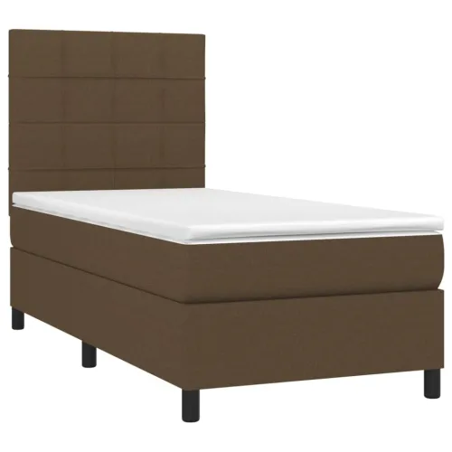 Boxspring - Krevet s oprugama i madracem tamnosmeđi 90 x 190 cm od tkanine - Tamno smeđa 90 x 190 cm Blok s kvadratima Tamno sme Cijena