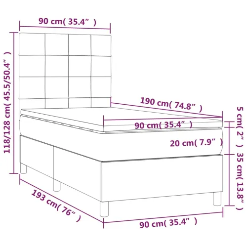 Boxspring - Krevet s oprugama i madracem tamnosmeđi 90 x 190 cm od tkanine - Tamno smeđa 90 x 190 cm Blok s kvadratima Tamno sme Cijena