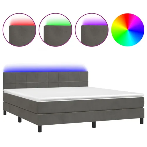Krevet box spring s madracem LED tamnosivi 180x200 cm baršun - Tamno siva 180 x 200 cm Blok s kvadratima Tamno siva Cijena