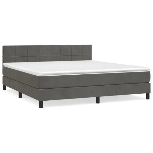 Boxspring - Krevet s oprugama i madracem tamnosivi 180x200 cm baršunasti - Tamno siva 180 x 200 cm Blok s kvadratima Tamno siva Cijena