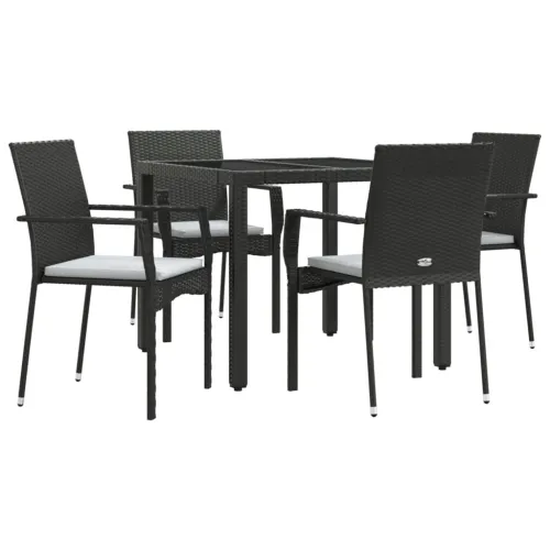 Vrtna garnitura - 5-dijelni vrtni blagovaonski set s jastucima od poliratana crni - Crna Dužina stola 90 cm 4 Cijena