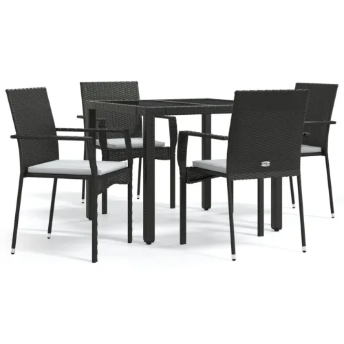 Vrtna garnitura - 5-dijelni vrtni blagovaonski set s jastucima od poliratana crni - Crna Dužina stola 90 cm 4 Cijena