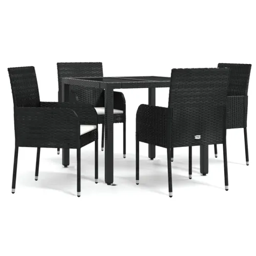 Vrtna garnitura - 5-dijelni vrtni blagovaonski set s jastucima od poliratana crni - Crna Dužina stola 90 cm 4 Cijena