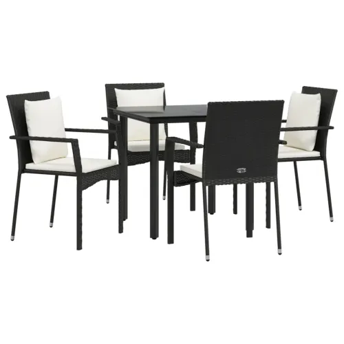 Vrtna garnitura - 5-dijelni vrtni blagovaonski set s jastucima od poliratana crni - Crna Dužina stola 80 cm 4 Cijena